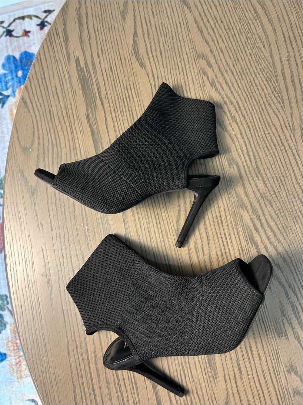Bar III Black Mesh Edgy Peep Toe Sock Bootie Heels Size 7 👠